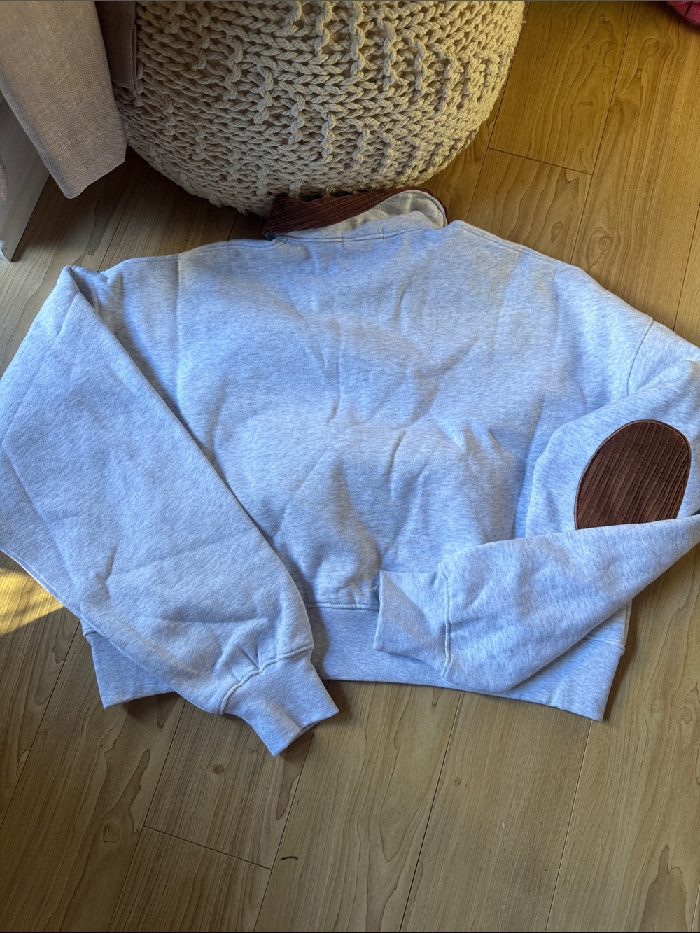 The Bar Light Gray Sweatshirt with Brown Corduroy Collar & Elbow Patches - Picture 4 of 4